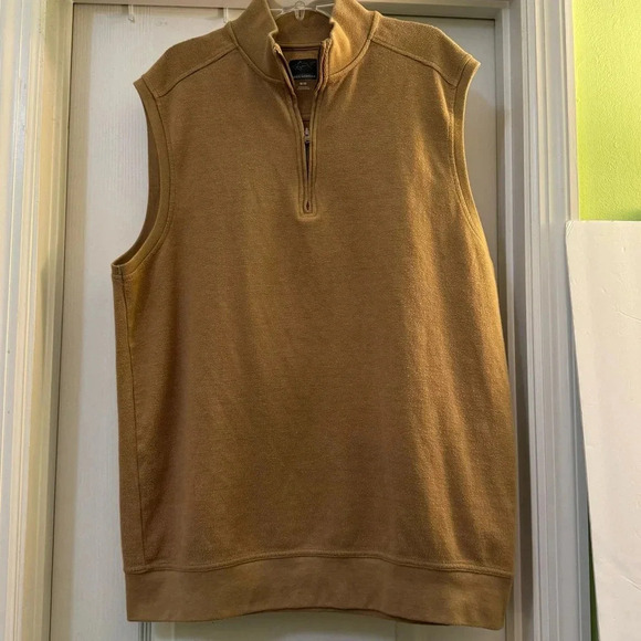 Greg Norman Tan Quarter Zip Sleeveless Sweater Vest - Picture 1 of 5